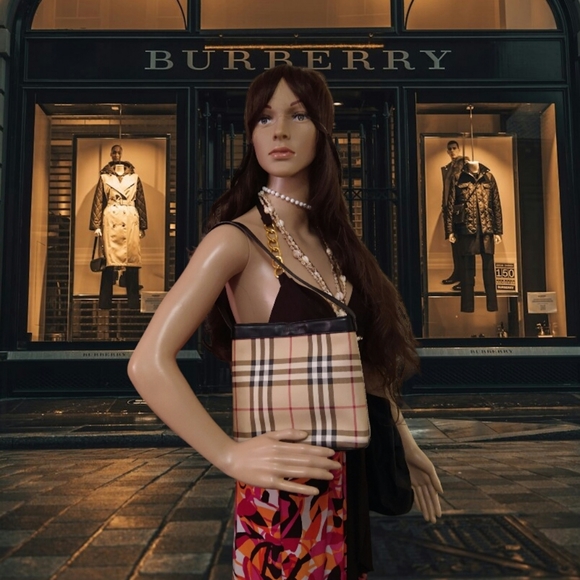 Authentic Burberry Canvas Shoulder Bag Handbag Purse - Picture 7 of 8